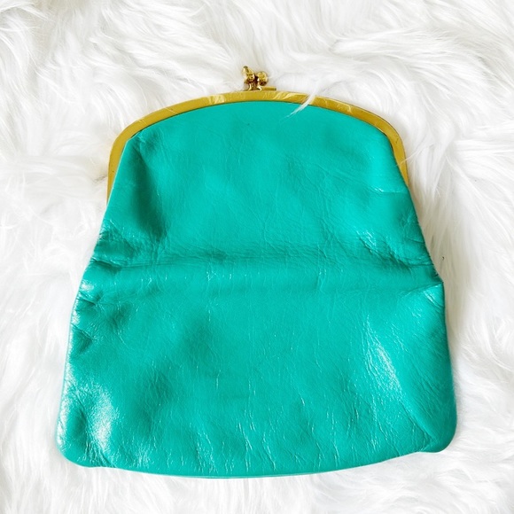 Vintage Green Folded Clutch Bag Gold Clasp Closure Fully Lined - Picture 2 of 4